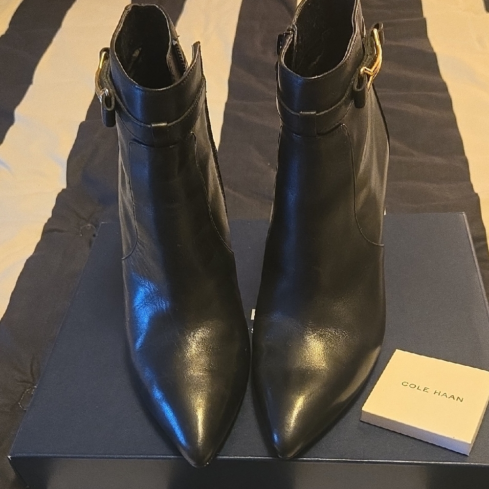 Cole Haan Black Ankle Booties with Pointed Toe
